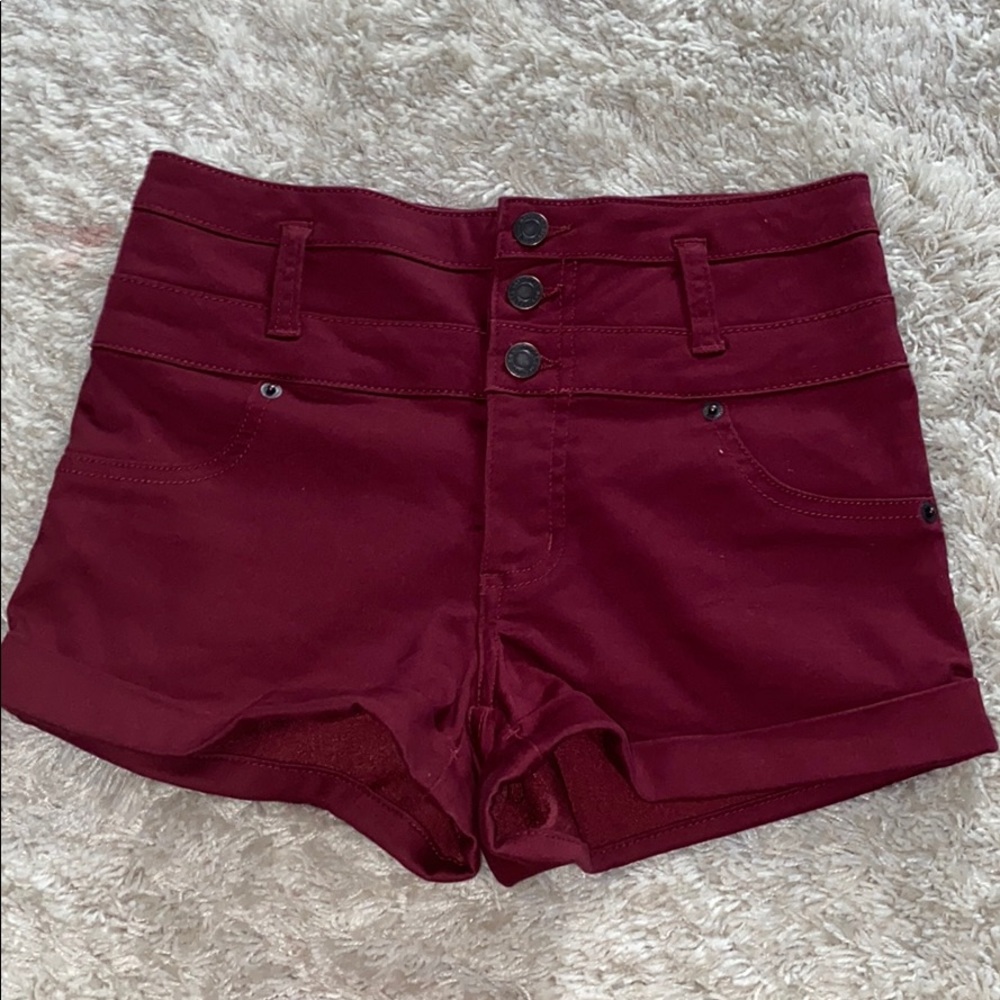 maroon button up shorts
